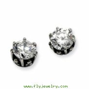 Stainless Steel Antiqued Round CZ Post Earrings