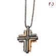 Stainless Steel Black & Rose Gold-plated w/ CZs Cross 22in Necklace chain