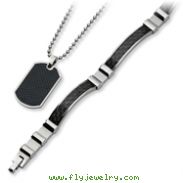 Stainless Steel Black Carbon Fiber Necklace And Bracelet Set