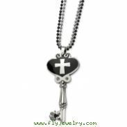 Stainless Steel Black Enamel Polished Key w/ CZs 28in Double Chain Necklace chain