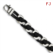 Stainless Steel Black Leather Bracelet