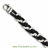 Stainless Steel Black Leather Bracelet