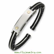Stainless Steel Black PVC 18k Gold Accent Hinged Bangle