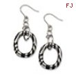 Stainless Steel Black Resin Striped Oval Dangle Earrings