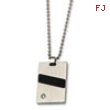 Stainless Steel Black Rubber and CZ Pendant 22in Necklace chain