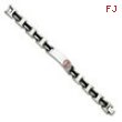 Stainless Steel Black Rubber Red Enamel 8in Medical Bracelet