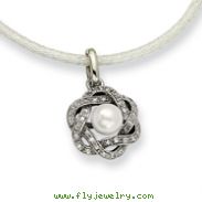 Stainless Steel Cultured Pearl & Cubic Zirconia Pendant