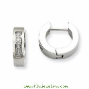 Stainless Steel CZ Polished Round Hinged Hoop Earrings