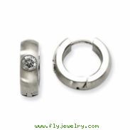 Stainless Steel CZ Satin Round Hinged Hoop Earrings