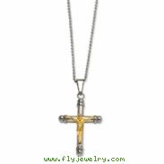 Stainless Steel Gold IPG Crucifix Pendant 22in Necklace chain