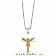 Stainless Steel Gold IPG Crucifix Pendant 22in Necklace chain