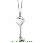 Stainless Steel Heart w/ CZ Key Pendant Necklace chain