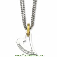 Stainless Steel IPG 24k Plating Circle & Heart w/CZs 22in Necklace chain