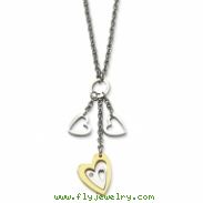 Stainless Steel IPG 24k Plating Heart w/ Polished Hearts w/CZ 22in Necklace chain