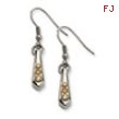 Stainless Steel Polished & Gold-plated Teardrop w/ CZs Dangle Earrings