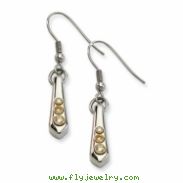 Stainless Steel Polished & Gold-plated Teardrop w/ CZs Dangle Earrings