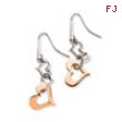 Stainless Steel Polished & Rose Gold Heart Dangle Earrings