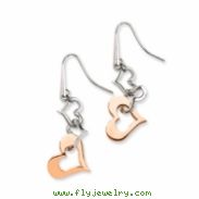 Stainless Steel Polished & Rose Gold Heart Dangle Earrings