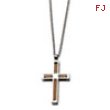 Stainless Steel Polished & Rose Gold Plated Cross Pendant 22in Necklace chain