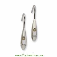 Stainless Steel Polished Oval w/ CZ Dangle Earrings