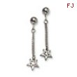 Stainless Steel Polished Star w/ CZs Post Dangle Earrings
