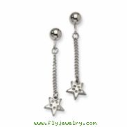 Stainless Steel Polished Star w/ CZs Post Dangle Earrings
