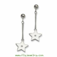 Stainless Steel Polished Stars w/ CZ Post Dangle Earrings