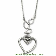 Stainless Steel Polished Teardrops & Heart w/ CZ Heart 18w/1in ext Necklace chain