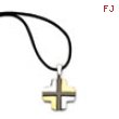Stainless Steel Polished w/ Black & Gold-plating Cross Pendant 20in Necklac chain