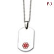 Stainless Steel Polished w/ Red Enamel Medical Pendant 24 in. Necklace chain