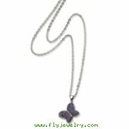 Stainless Steel Purple Crystal Buterfly Pendant 22in Necklace chain