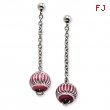Stainless Steel Red Diamond Cut Beads Post Dangle Earrings