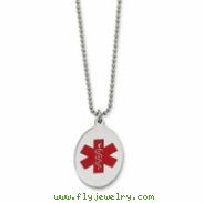 Stainless Steel Red Enamel Oval Medical Pendant 22in Necklace chain