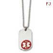 Stainless Steel Red Enamel Small Dog Tag Medical Pendant 22in Necklace chain