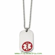 Stainless Steel Red Enamel Small Dog Tag Medical Pendant 22in Necklace chain