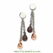 Stainless Steel Rose Gold & Brown Teardrops Dangle Post Earrings