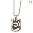 Stainless Steel Satin & Black-plated Swirl Dog Tag Pendant 24in Necklace chain