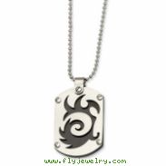 Stainless Steel Satin & Black-plated Swirl Dog Tag Pendant 24in Necklace chain