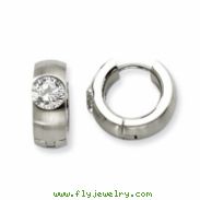 Stainless Steel Satin w/ CZ Hinged Hoop Earrings