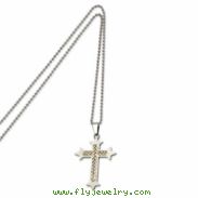 Stainless Steel Satin w/ Silver Inlay Cross Pendant 24in Necklace chain