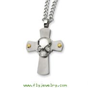 Stainless Steel Skull On Cross Necklace