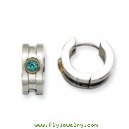 Stainless Steel Teal CZ Stone & Gold-plated Hinged Hoop Earrings