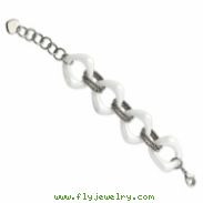 Stainless Steel White Ceramic and Stainless Link Bracelet