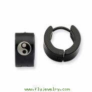 Stainless Steel Yin Yang Black Plated Hinged Hoop Earrings