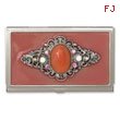 Steel Peach Enameled & Strawberry Quartz Business Card Holder