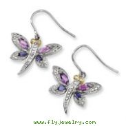 Sterling Silver & 14K Amethyst and Iolite and Diamond Dragonfly Earrings