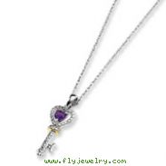 Sterling Silver & 14K Gold Amethyst And Diamond Key Necklace