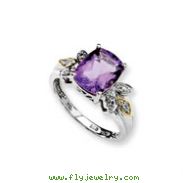 Sterling Silver & 14K Gold Amethyst And Diamond Ring