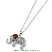 Sterling Silver & 14K Gold Garnet And Diamond Elephant Necklace