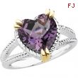 Sterling Silver & 14k Yellow Gold Genuine Checkerboard Amethyst Heart Ring